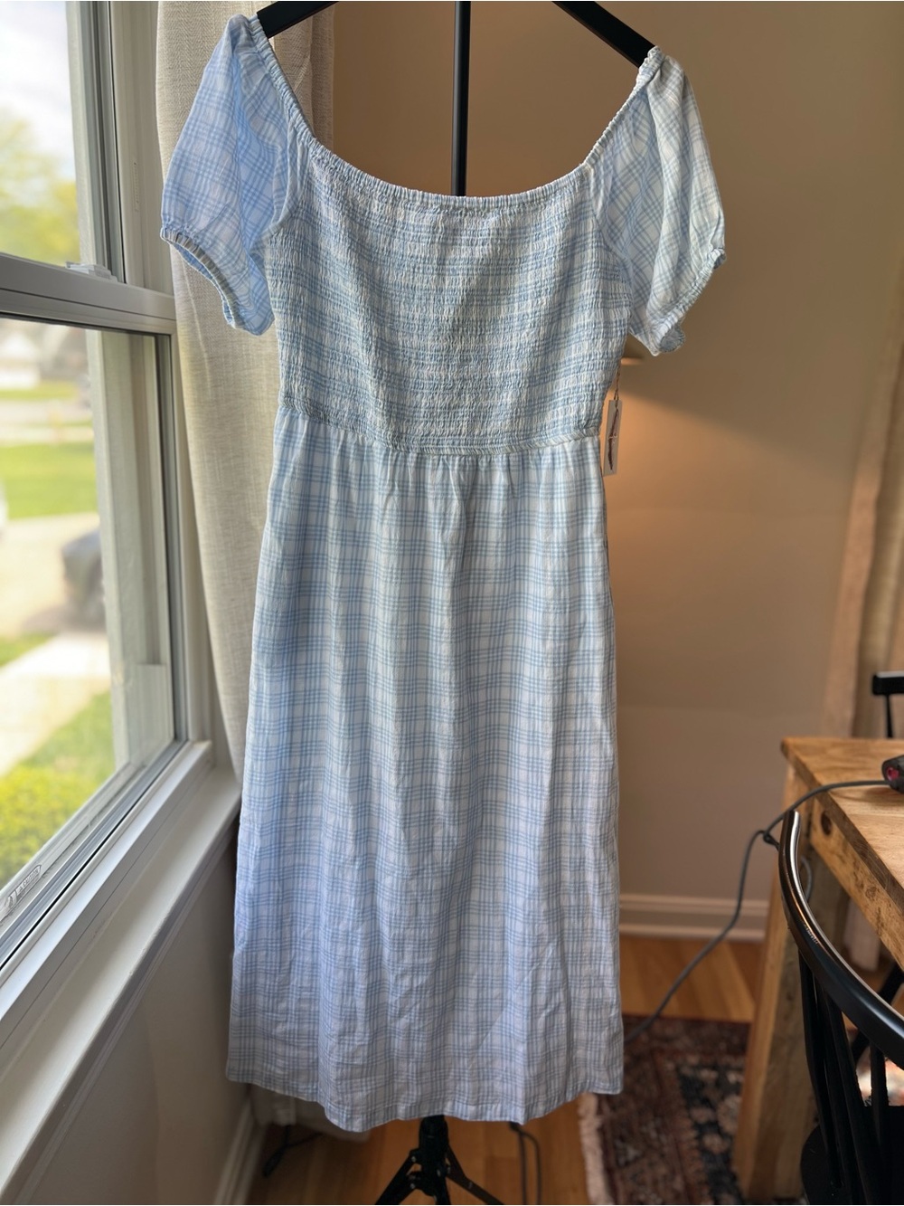 Jessica Simpson NWT Light Blue Plaid Smocked Midi Dress - Women SIZE M